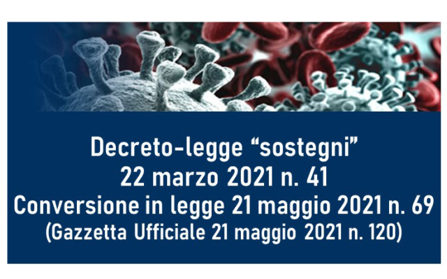 Protetto Decreto-legge “sostegni” 22 marzo 2021 n. 41 – Conversione in legge 21 maggio 2021 n. 69 (Gazzetta Ufficiale 21 maggio 2021 n. 120)